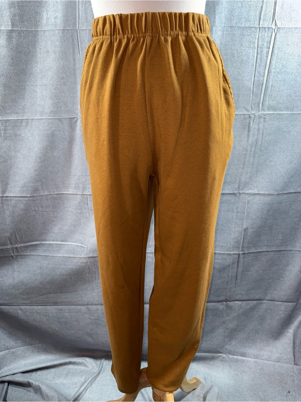 3004-Woman Within Mustard Brown Elastic-Waist Track Pants